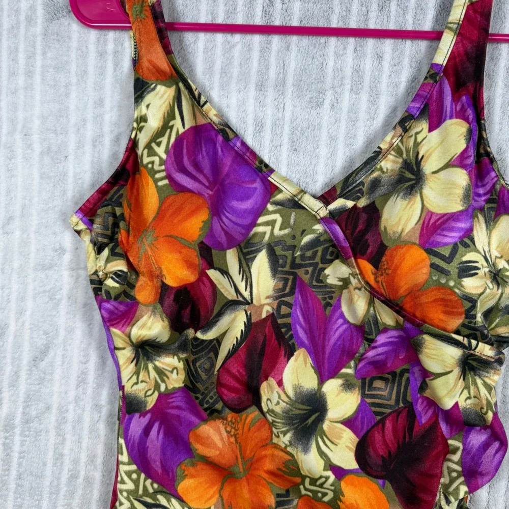 Mainstream Floral One Piece Swimsuit Women's 18 Vtg Union Made Tropical Retro